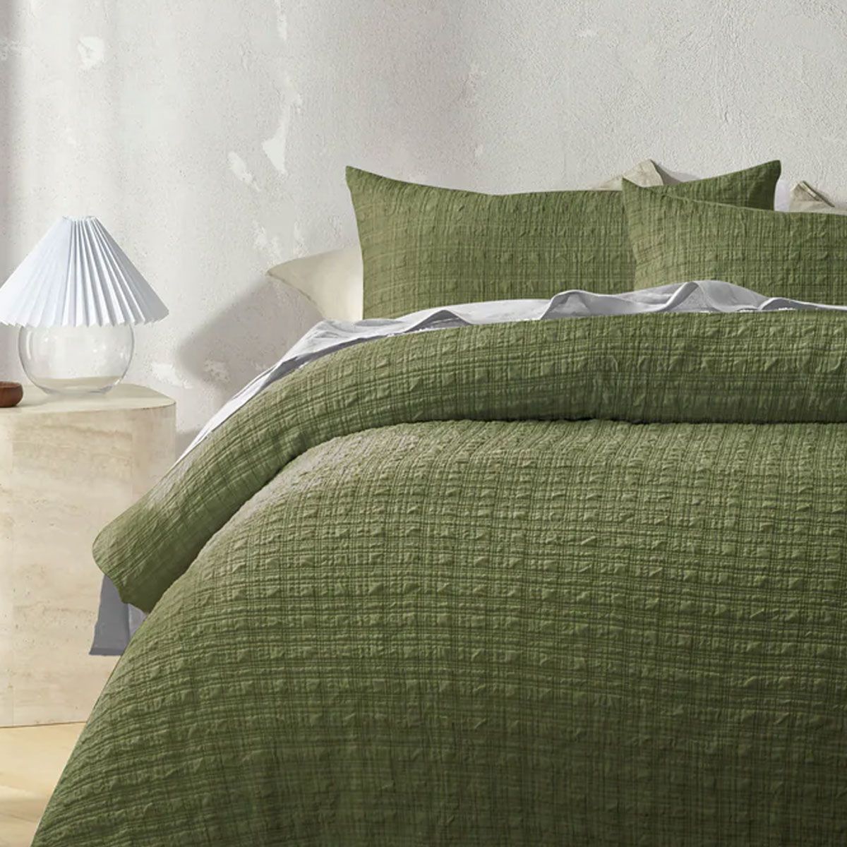 Accessorize Augusta Olive Crinkled Look Quilt Cover Set Queen