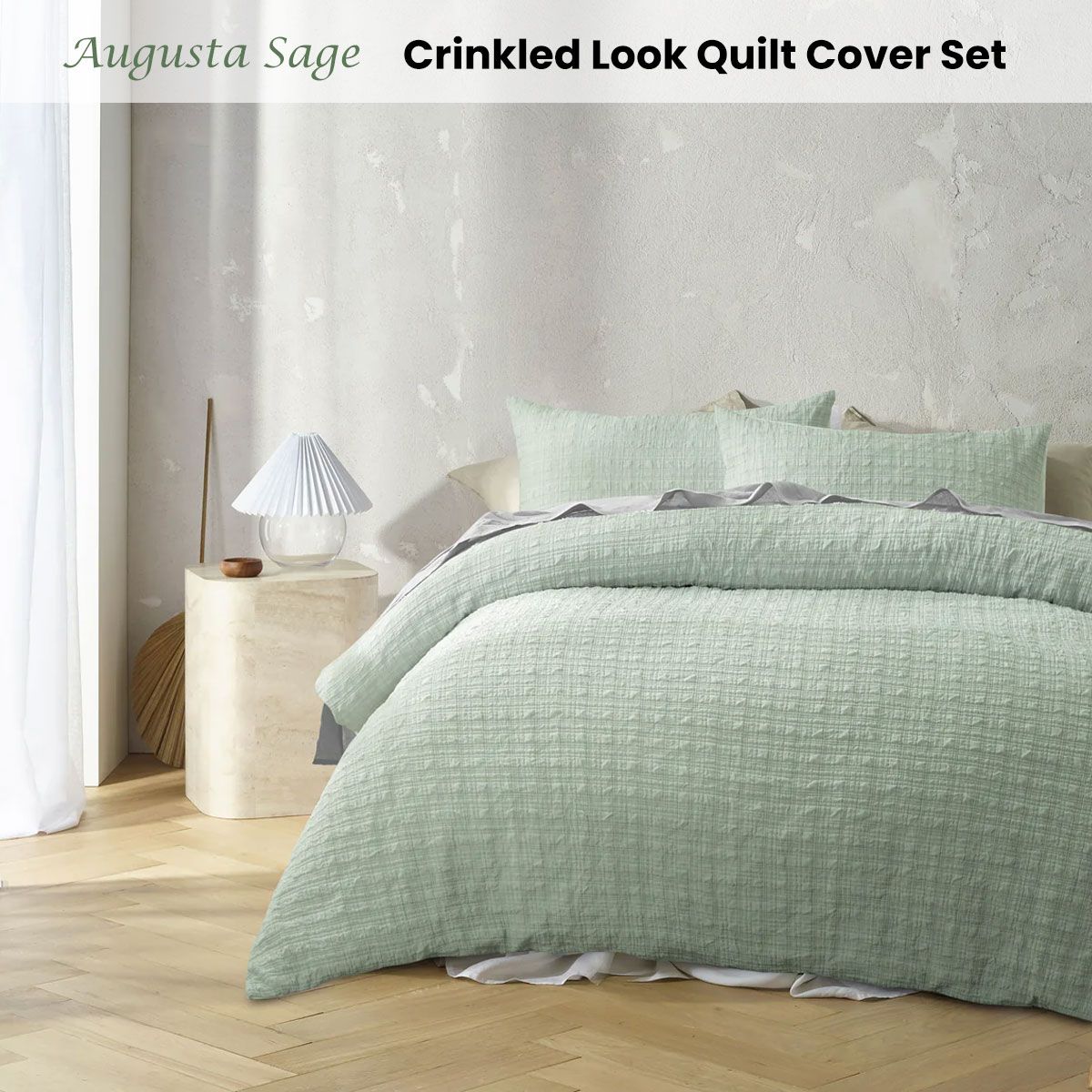 Accessorize Augusta Sage Crinkled Look Quilt Cover Set Queen