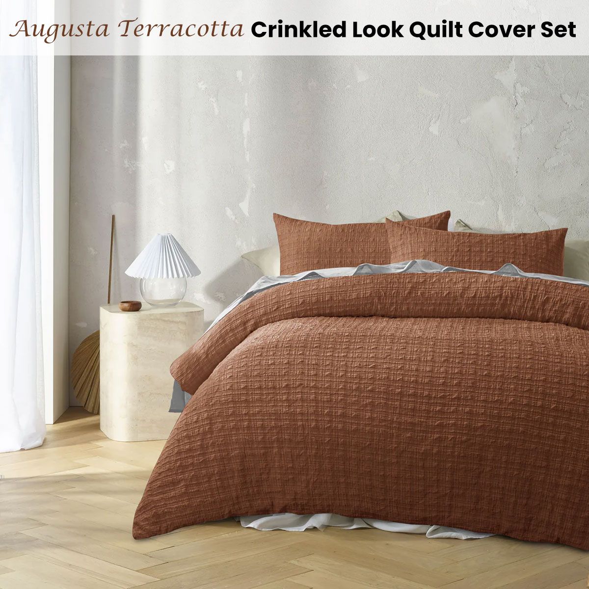Accessorize Augusta Terracotta Crinkled Look Quilt Cover Set Double