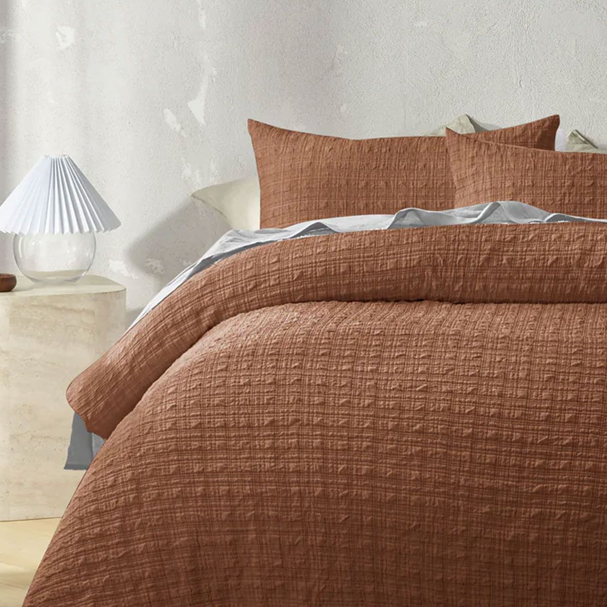Accessorize Augusta Terracotta Crinkled Look Quilt Cover Set Double