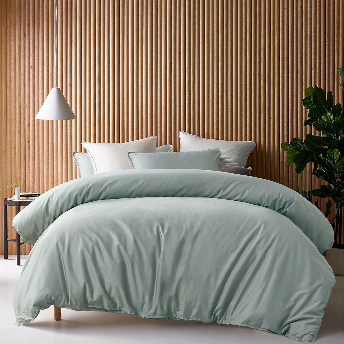 Accessorize 400TC Sage Bamboo Cotton Double Stitch Quilt Cover Set Queen