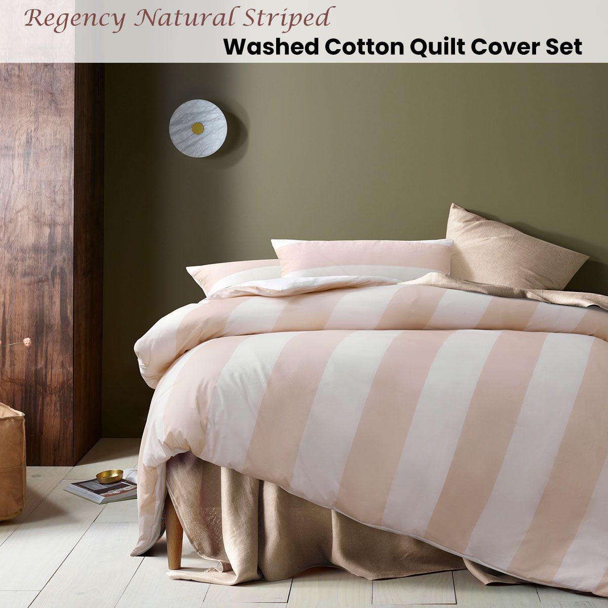 Accessorize Regency Natural Striped Washed Cotton Quilt Cover Set Queen