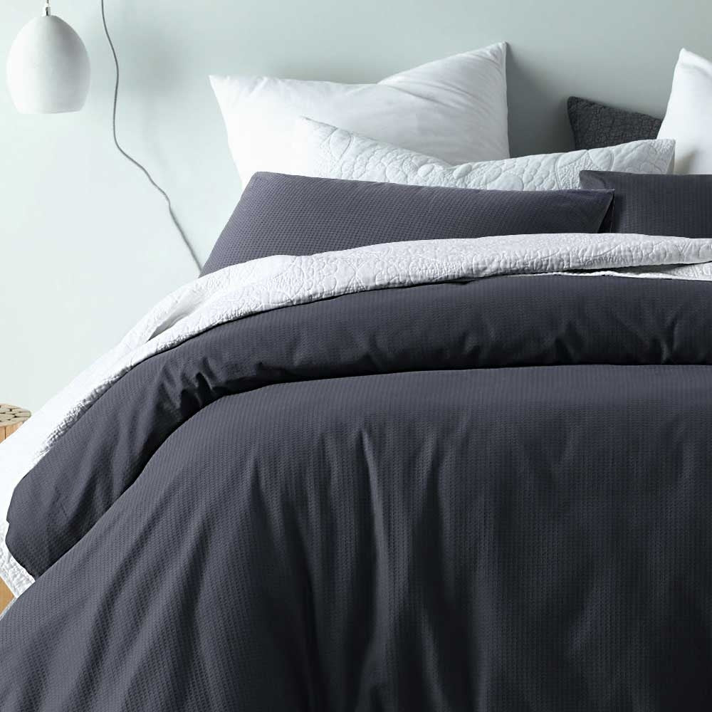 Accessorize Waffle Slate Cotton Blend Quilt Cover Set Queen