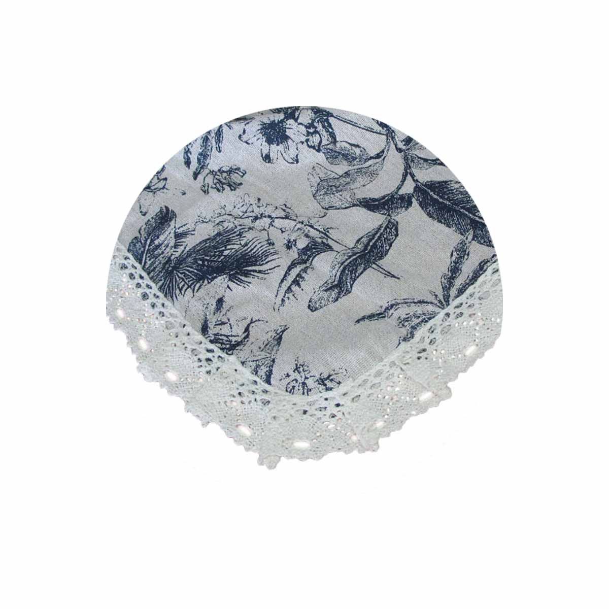 Vintage Flowers Printed Premium 60% Cotton 40% Linen Table Cloth with White Lace Edging 140 x 180 cm / 4 Seater