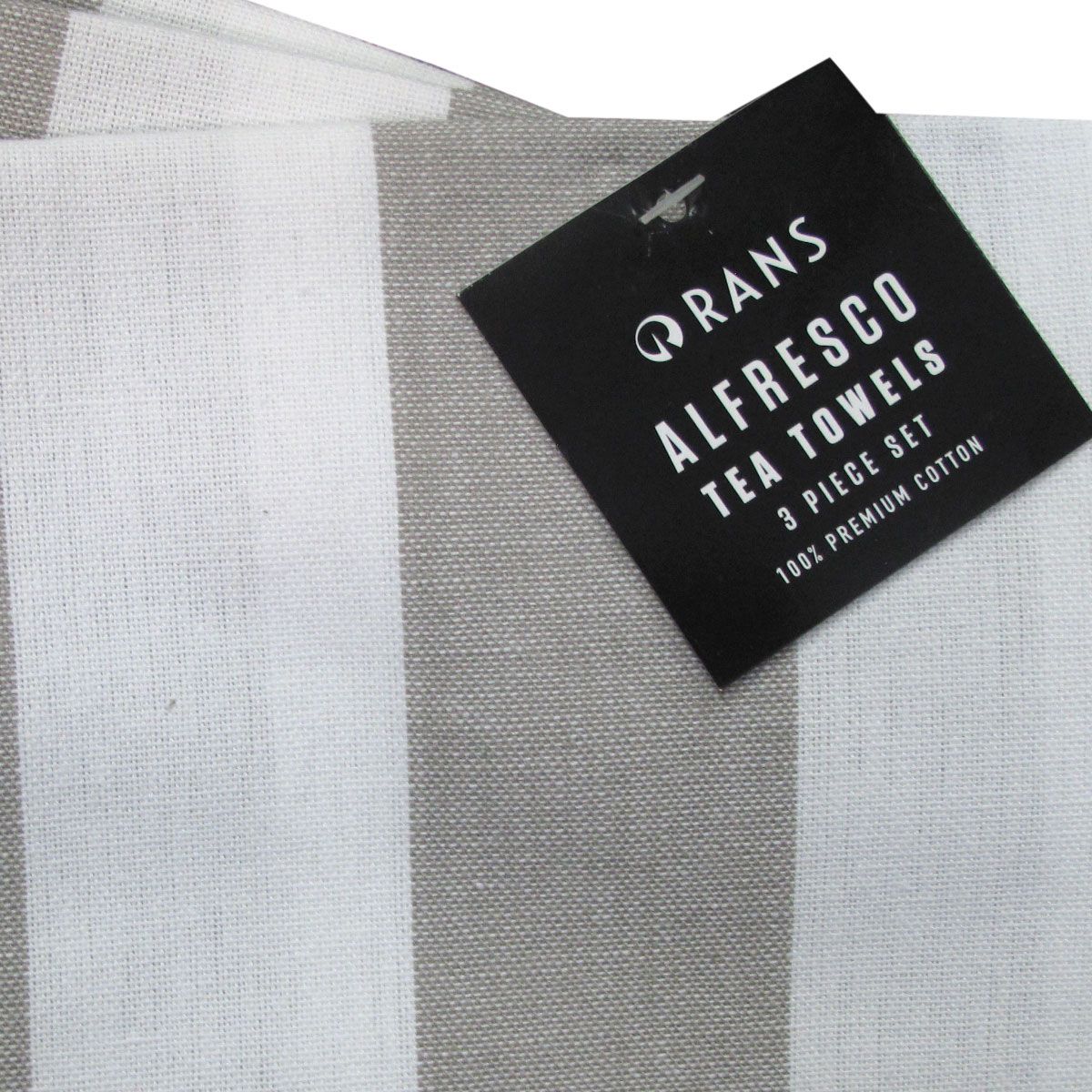 Rans Alfresco Stripes Cotton Set of 3 Tea Towels 45 x 65 cm Grey