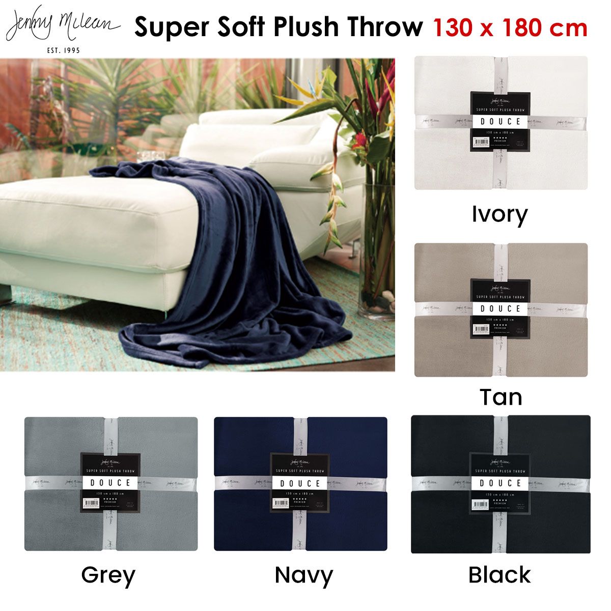 Jenny Mclean 300GSM Douce Super Soft Plush Throw 130 x 180 cm Tan