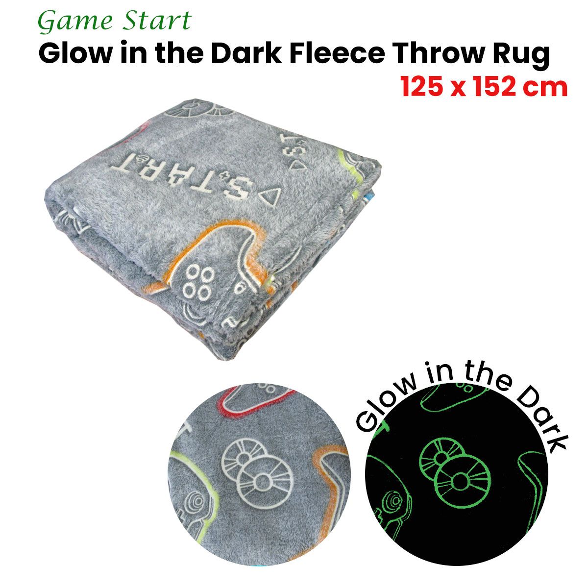 Grey Game Start Glow in the Dark Throw Blanket 125x152 cm
