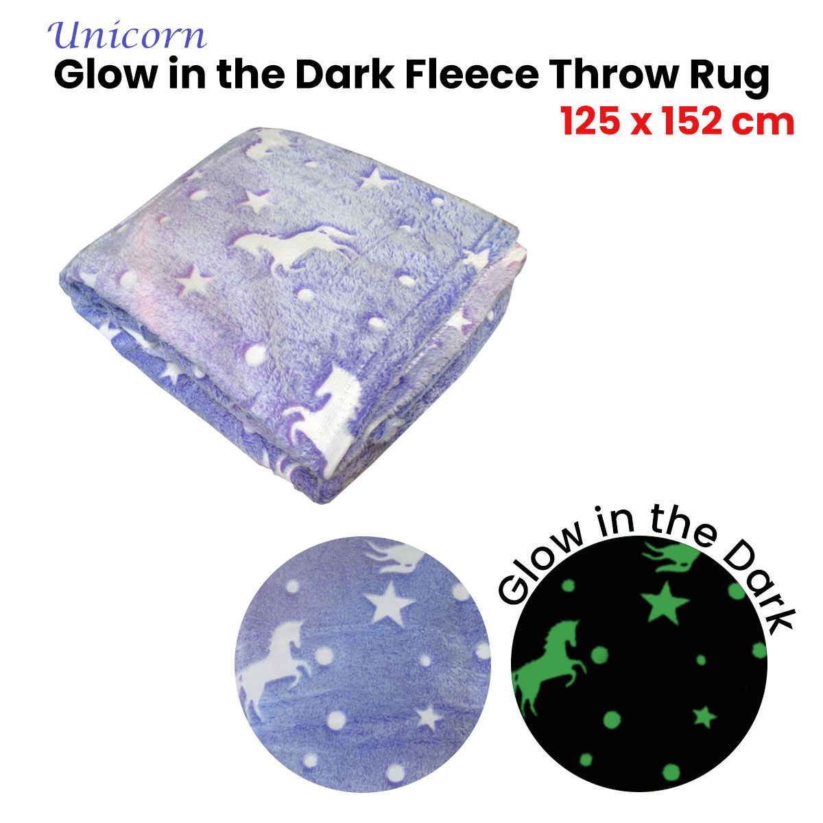 Grey Unicorn Glow in the Dark Throw Blanket 125x152 cm