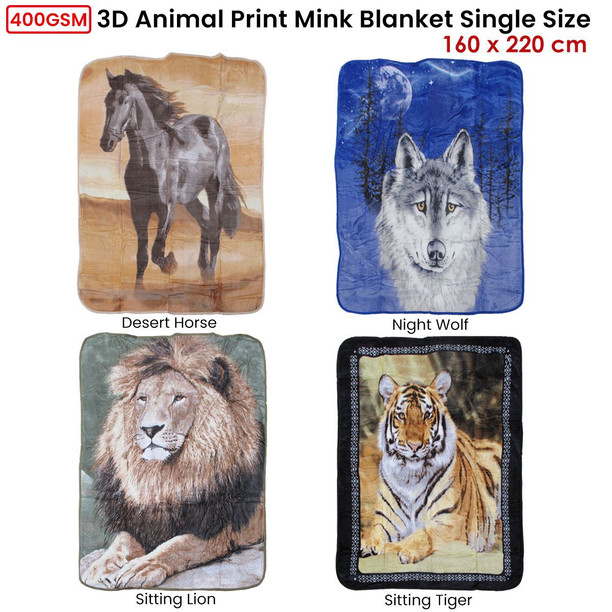 Soft 3D Animal Print Faux Mink Blanket Single Sitting Tiger