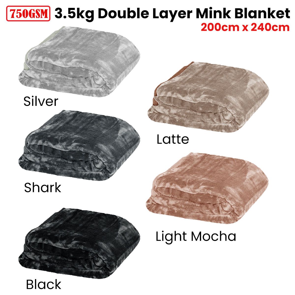 750gsm 3.5kg Double Layer Faux Mink Blanket Queen 200x240 cm Latte