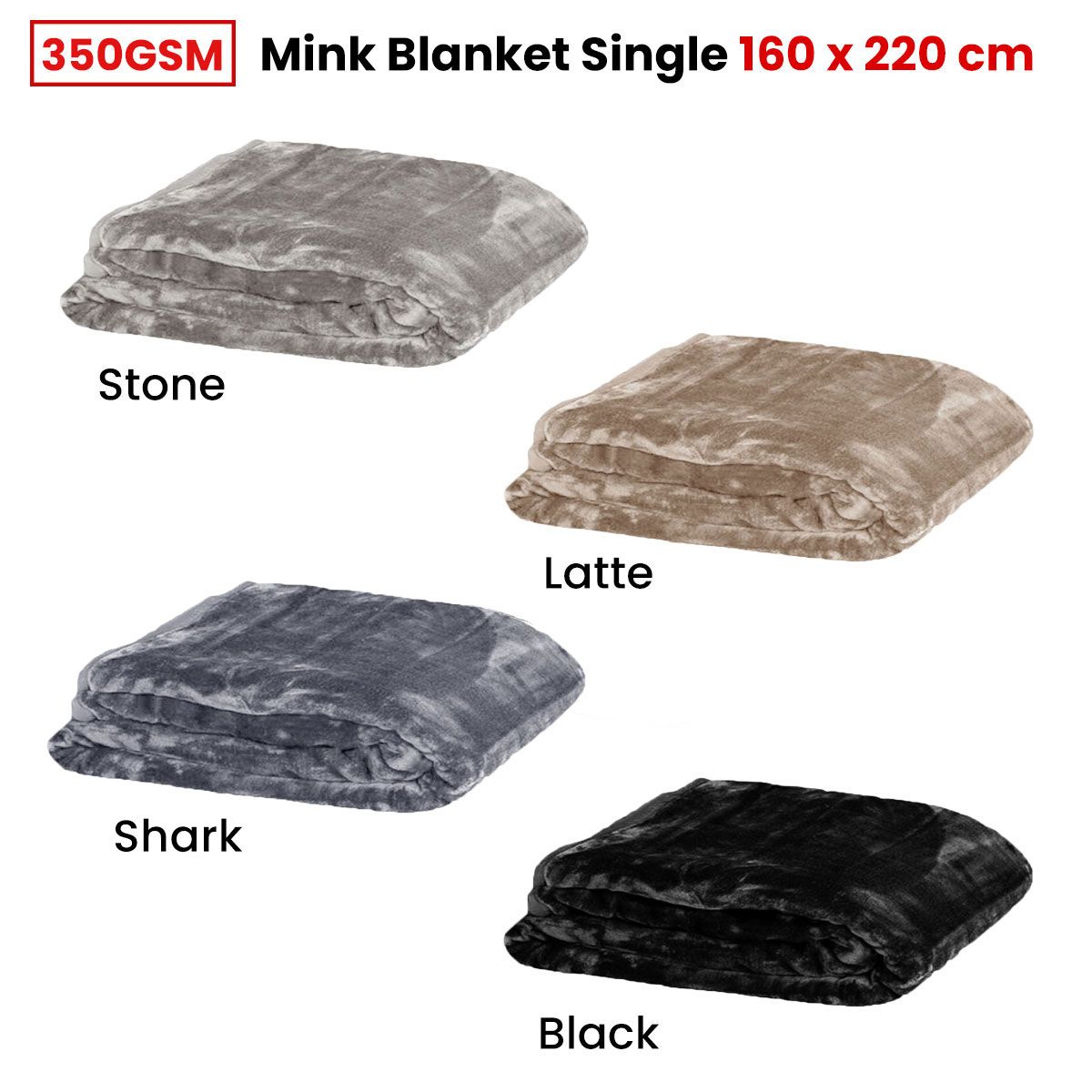 350gsm Soft Plain Faux Mink Blanket Single / King Single 160x220 cm Black