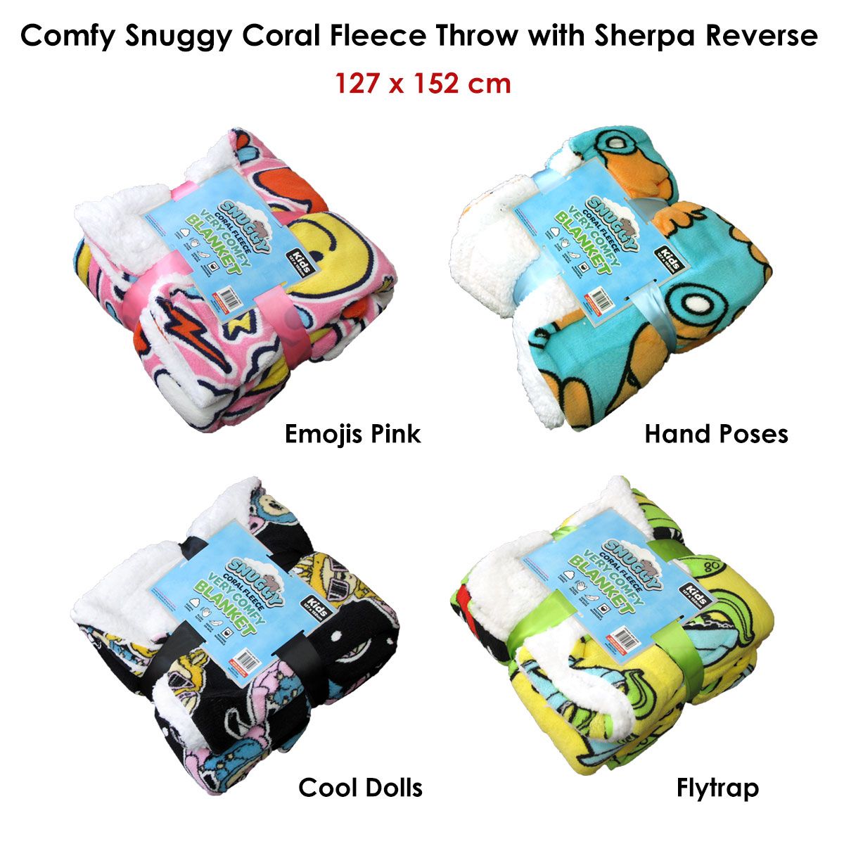 Snuggle Coral Fleece Throw with Sherpa Reverse 127 x 152 cm Cool Dolls Black