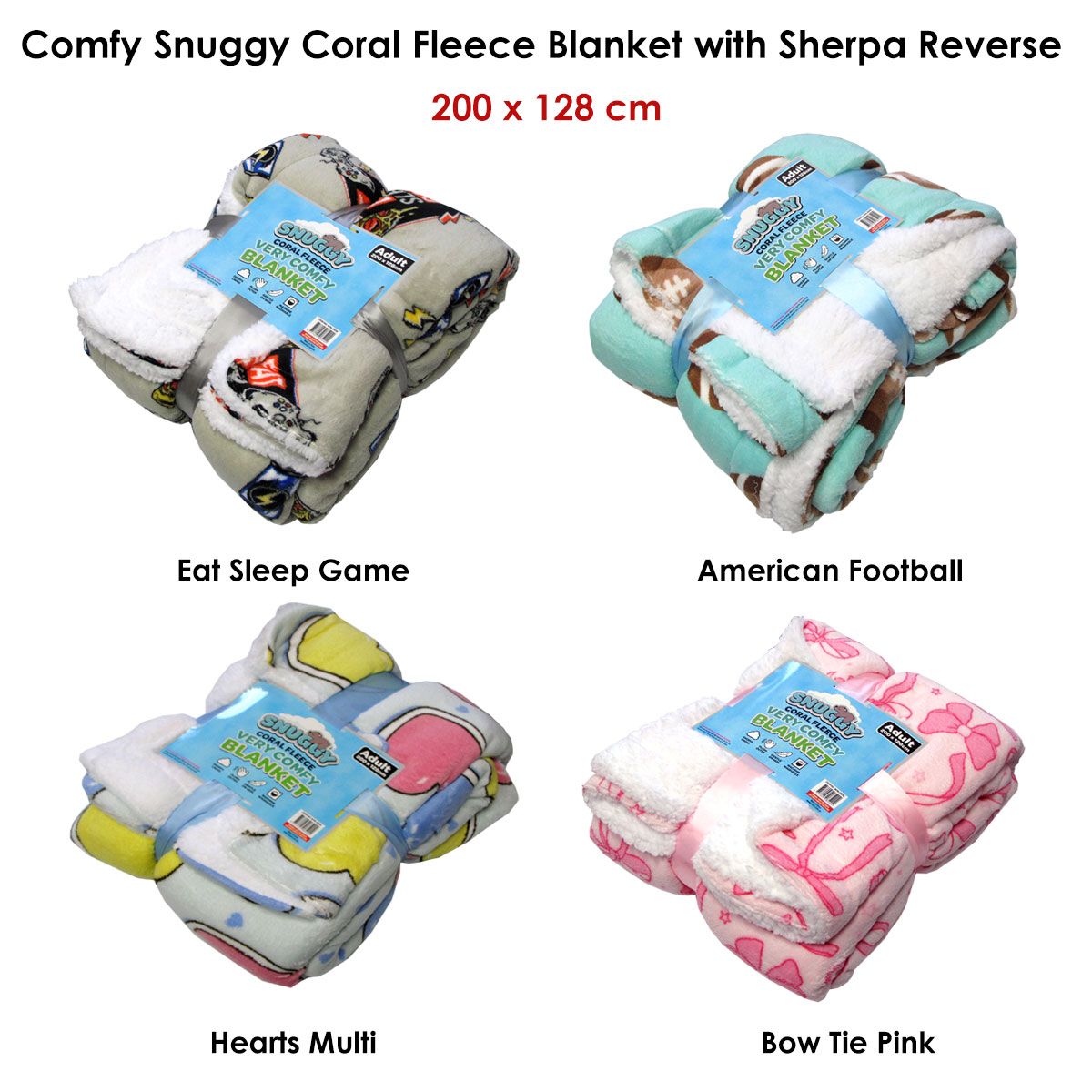 Snuggle Coral Fleece Extra Large Throw with Sherpa Reverse 200 x 128 cm Eat Sleep Game Grey