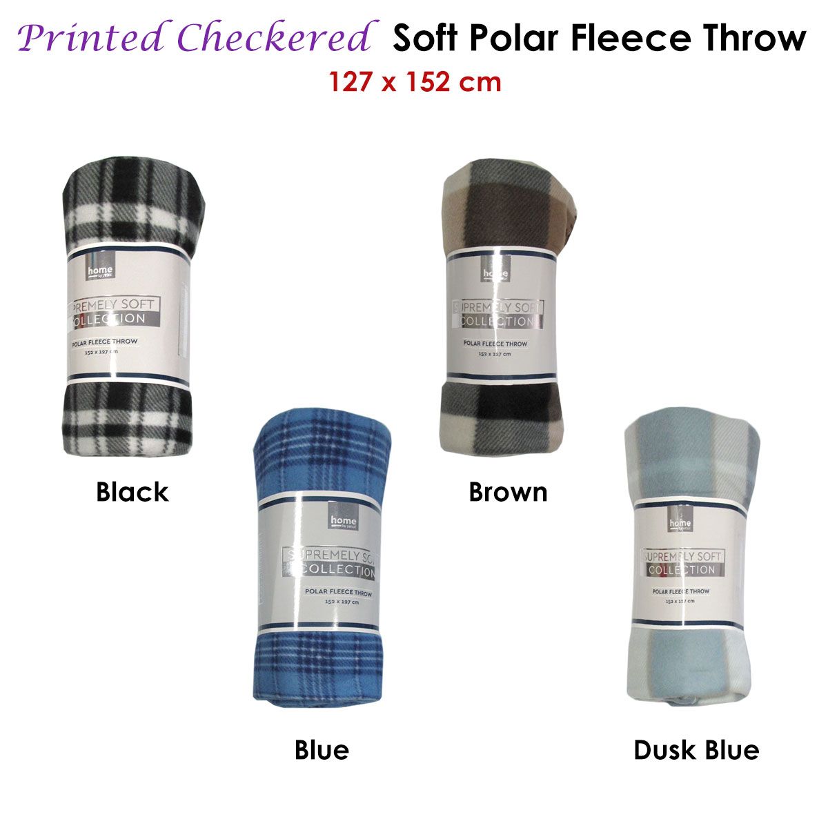 Budget 165gsm Printed Checkered Soft Polar Fleece Throw 127 x 152 cm Blue