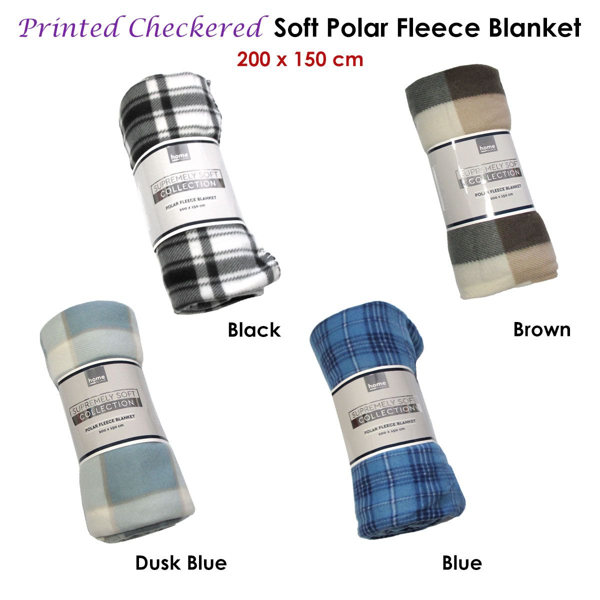 Budget 165gsm Printed Checkered Soft Polar Fleece Extra Large Throw / Single Sized Blanket 150 x 200 cm Brown