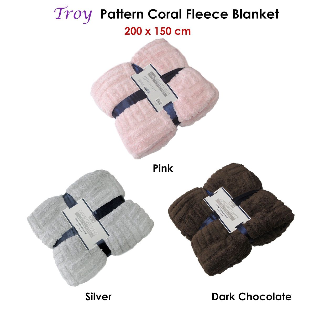 Troy Pattern Coral Fleece Extra Large Throw / Single Sized Blanket 150 x 200 cm Silver