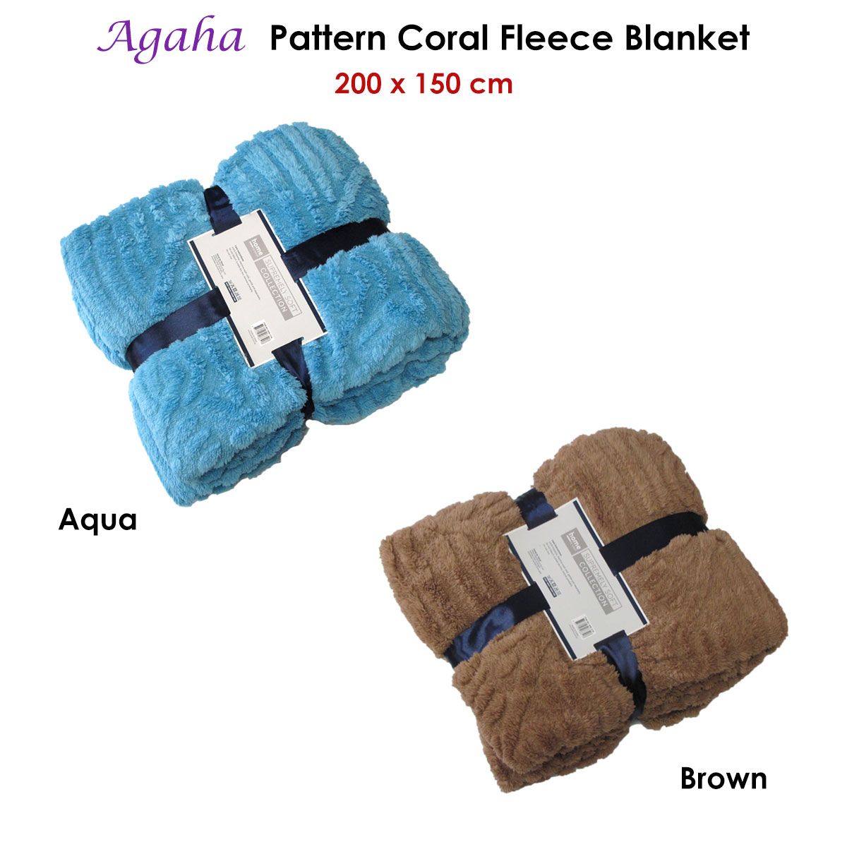 Agaha Pattern Coral Fleece Extra Large Throw / Single Sized Blanket 150 x 200 cm Brown