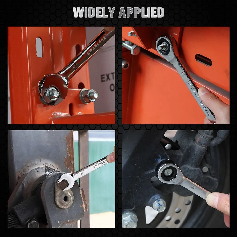 SWANLAKE 12Pcs Metric Ratcheting Spanner Set 6-18mm CR-V Steel 72-Tooth Holder