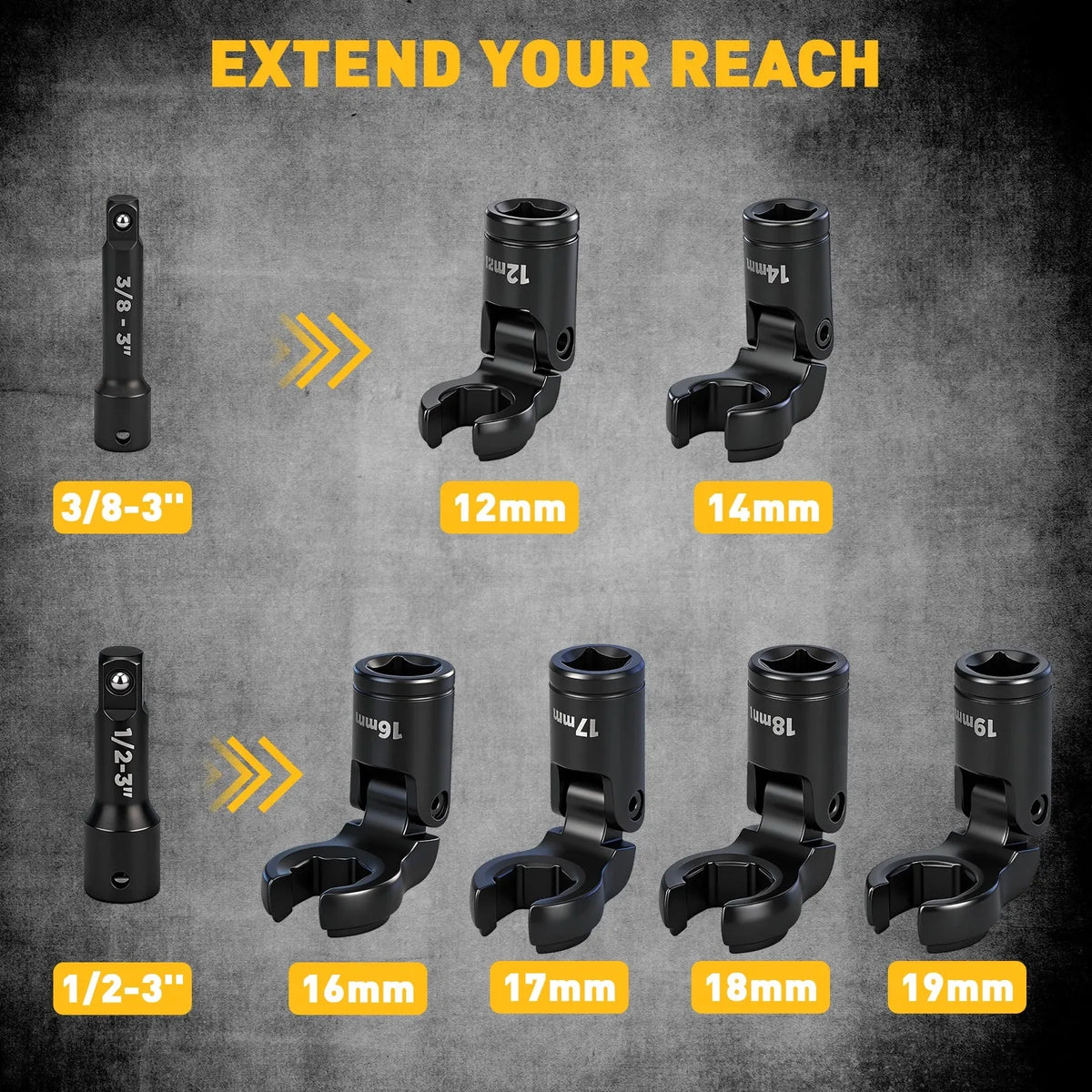 ELEAD 8PCS Flex Head Crowfoot Line Wrench Set Metric Flare Nut Wrench Set CR-V