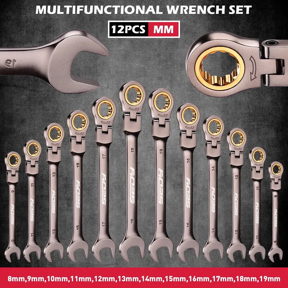 SEDY 12Pc Metric Flexible Ratchet Spanner Combination Spanner Magnetic Organizer
