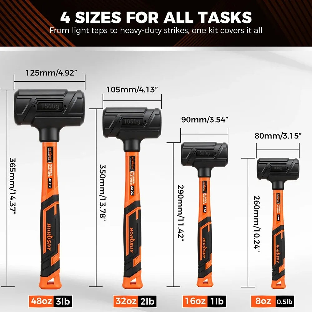 HORUSDY 4PCS Dead Blow Hammer Set Steel Shot Non-Slip Grip Carpentry & Tile