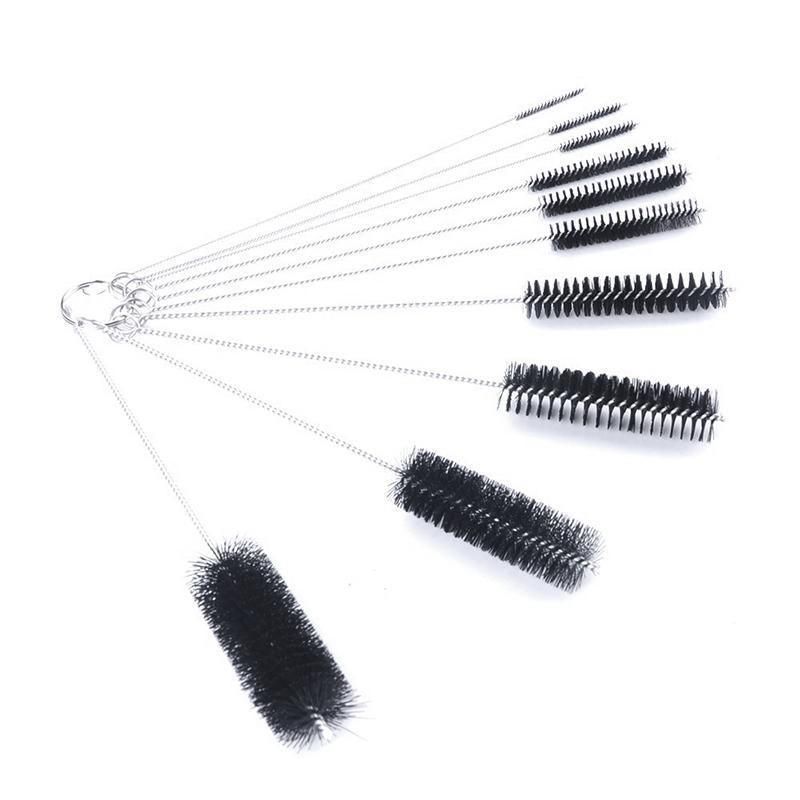 10Pcs Nylon Straw Brush Cleaner Bottle Tube Pipe Small Long Cleaning - Black