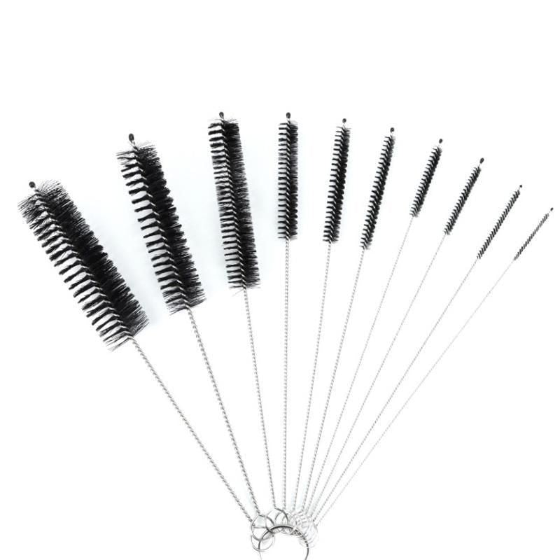 10Pcs Nylon Straw Brush Cleaner Bottle Tube Pipe Small Long Cleaning - Black