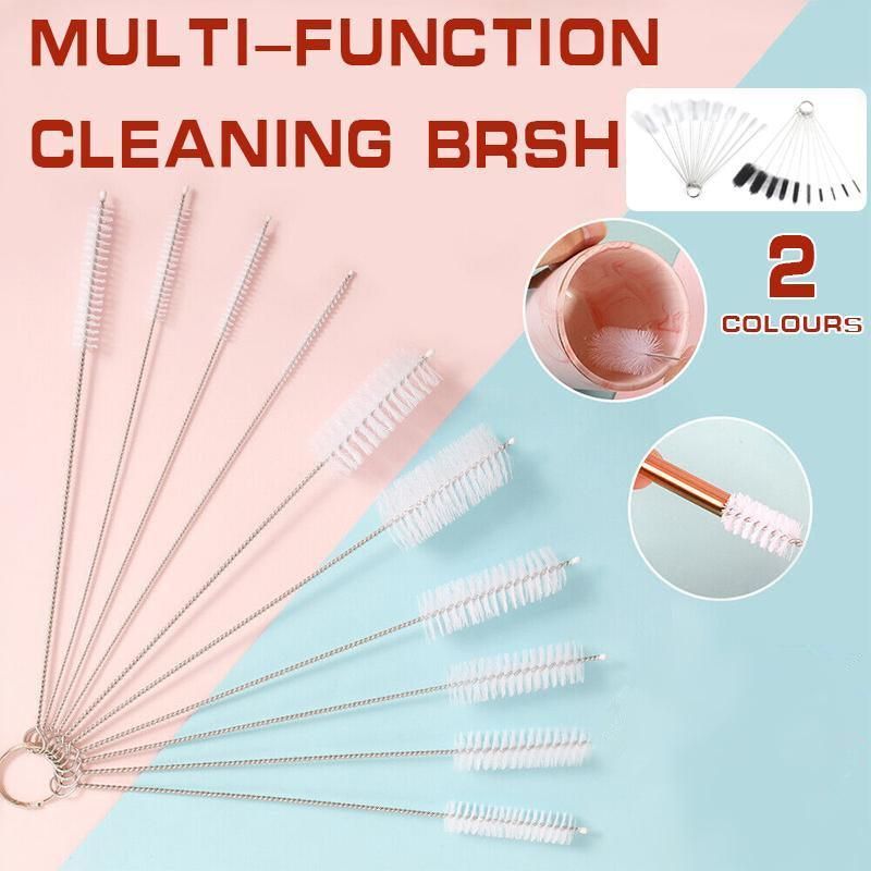 10Pcs Nylon Straw Brush Cleaner Bottle Tube Pipe Small Long Cleaning - White