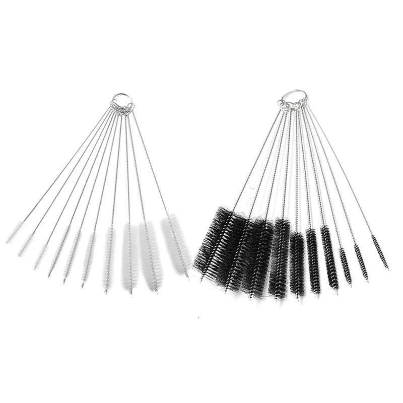 10Pcs Nylon Straw Brush Cleaner Bottle Tube Pipe Small Long Cleaning - White