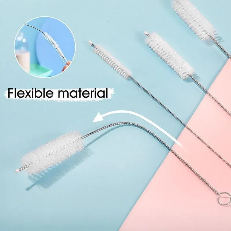 10Pcs Nylon Straw Brush Cleaner Bottle Tube Pipe Small Long Cleaning - White