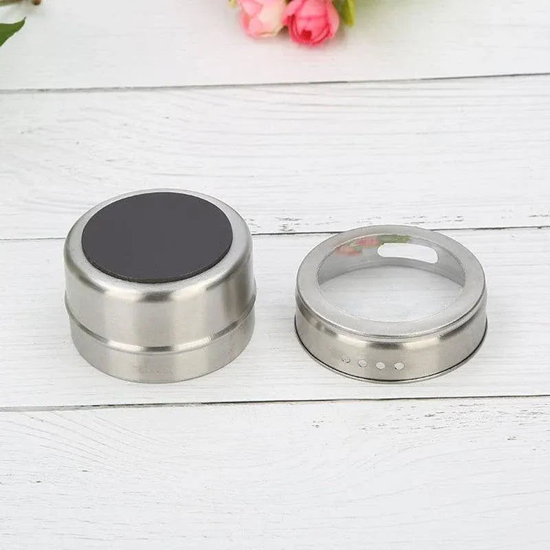 12PCS Magnetic Stainless Steel Spice Containers with Clear Lids for Kitchen Storage