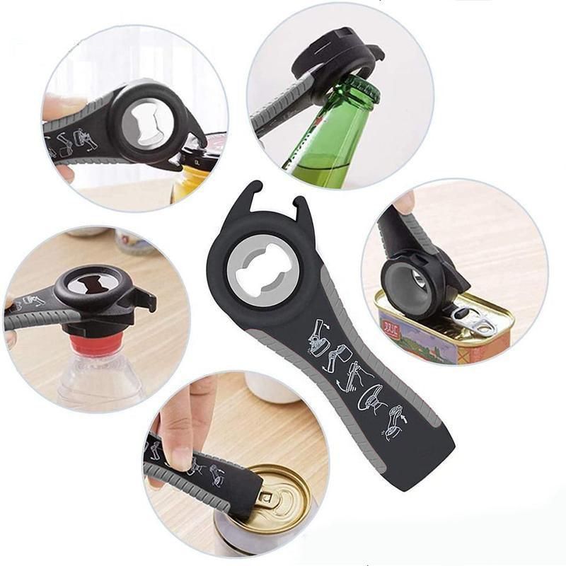 Multi 5 In 1 Manual Cap Kitchen Tool Jar Twist Off Lid Bottle Can Opener Gadget - Black