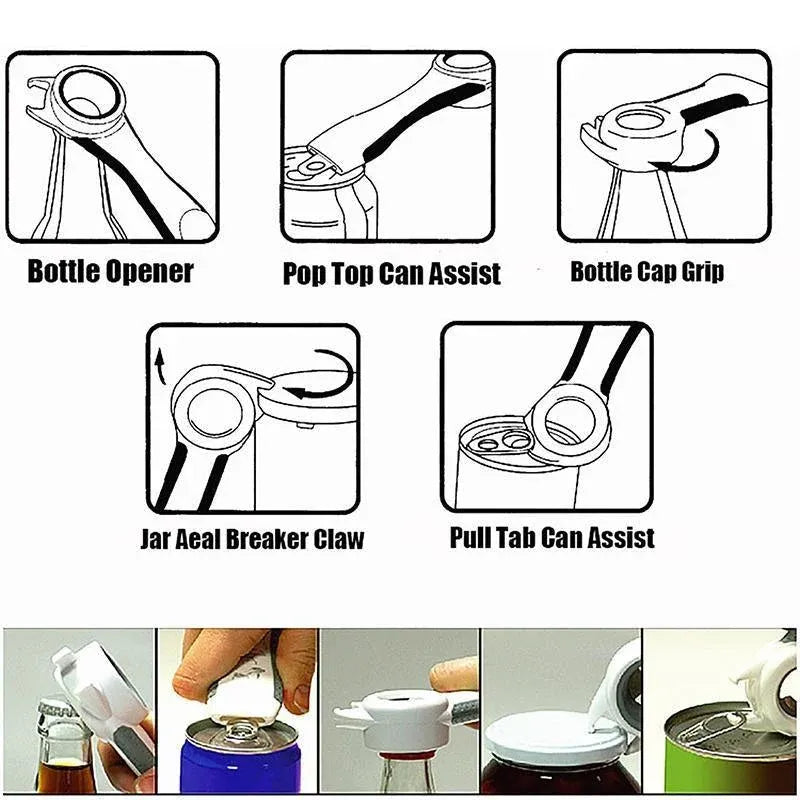 Multi 5 In 1 Manual Cap Kitchen Tool Jar Twist Off Lid Bottle Can Opener Gadget - Grey
