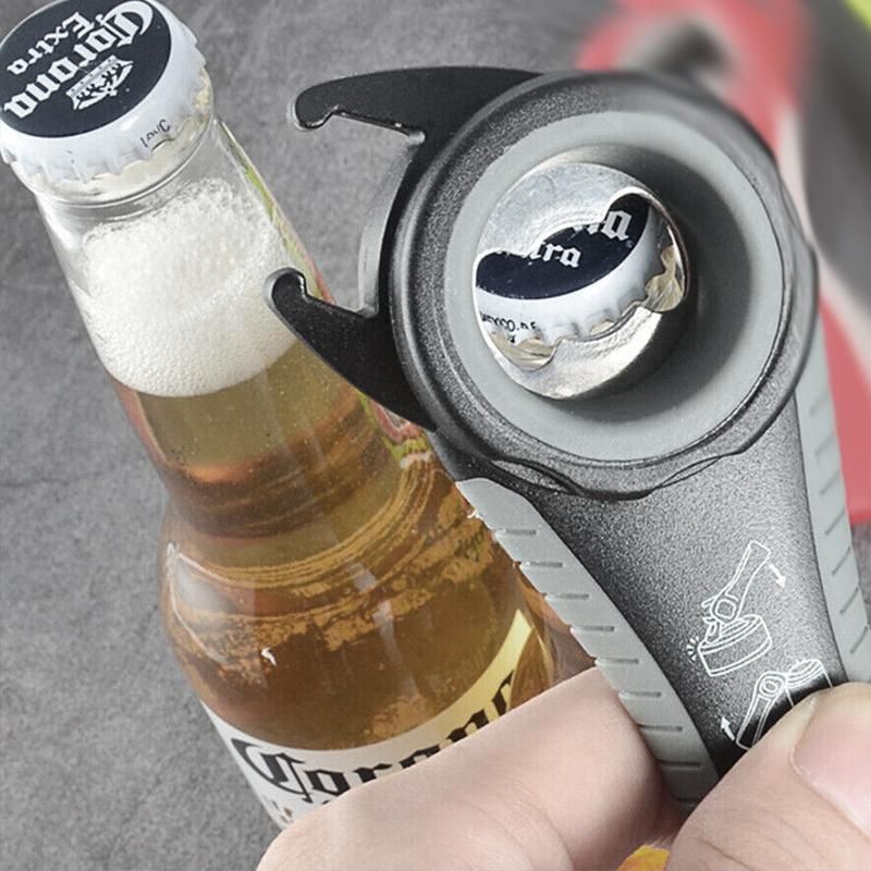 Multi 5 In 1 Manual Cap Kitchen Tool Jar Twist Off Lid Bottle Can Opener Gadget - Grey