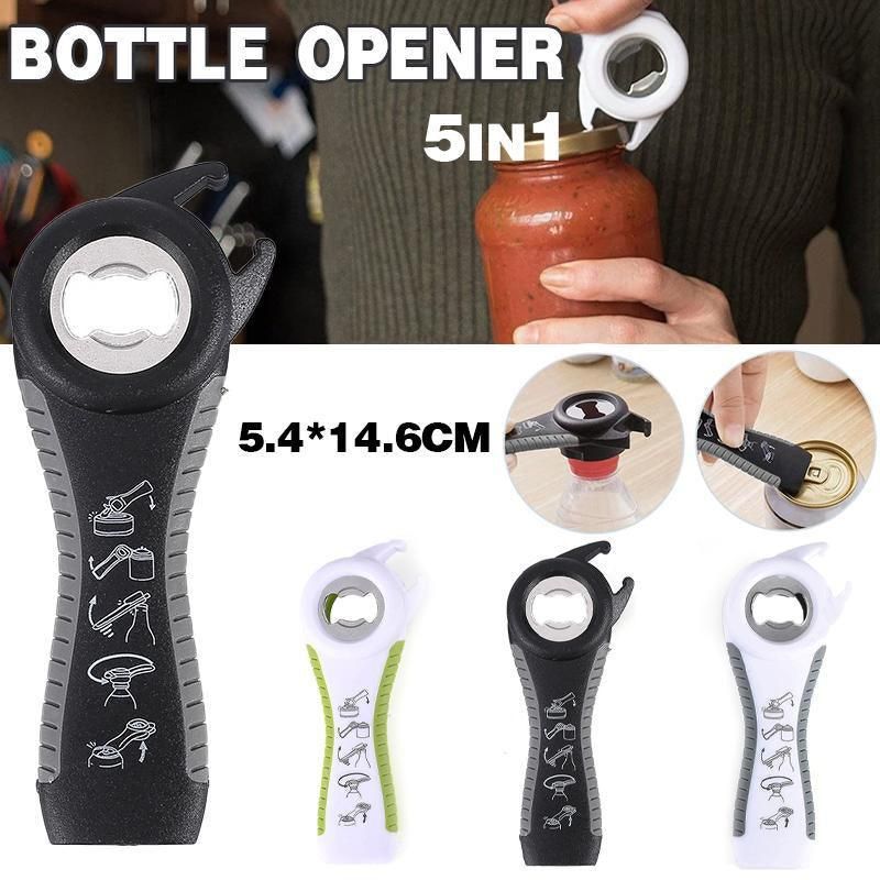 Multi 5 In 1 Manual Cap Kitchen Tool Jar Twist Off Lid Bottle Can Opener Gadget - Grey
