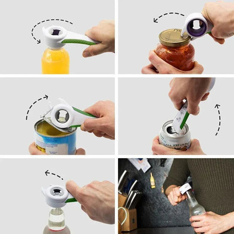 Multi 5 In 1 Manual Cap Kitchen Tool Jar Twist Off Lid Bottle Can Opener Gadget - Green