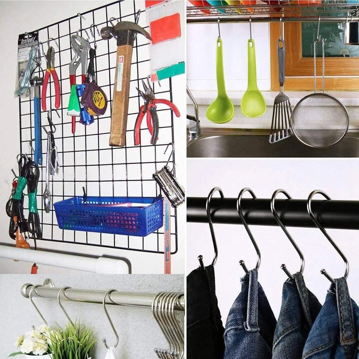 7cm Stainless Steel S Shape Hooks Kitchen Hanger Rack Clothes Hanging Plant Holders - 10PCS