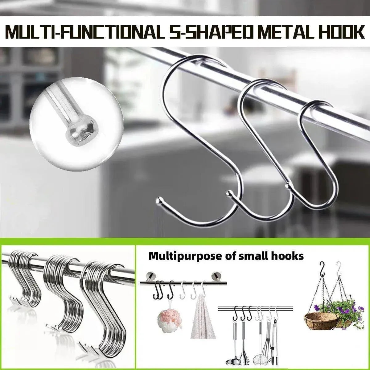 7cm Stainless Steel S Shape Hooks Kitchen Hanger Rack Clothes Hanging Plant Holders - 5PCS