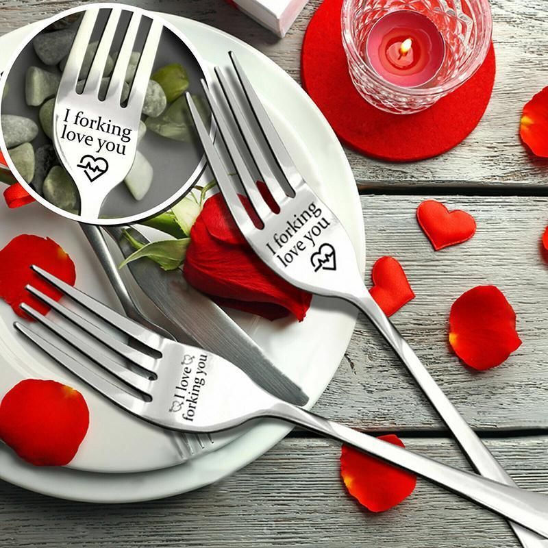 Engraved Stainless Steel Fork with Gift Box Love Message Utensil for Couples Present - A.I forking love you