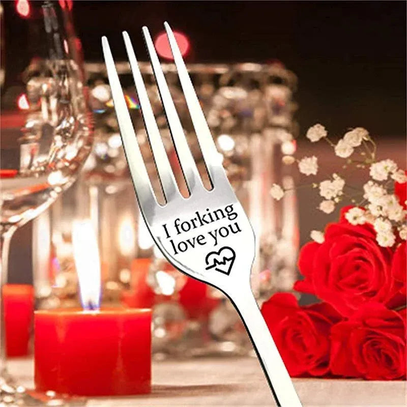 Engraved Stainless Steel Fork with Gift Box Love Message Utensil for Couples Present - A.I forking love you