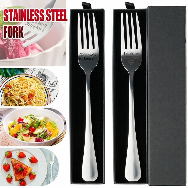 Engraved Stainless Steel Fork with Gift Box Love Message Utensil for Couples Present - B.I love forking you