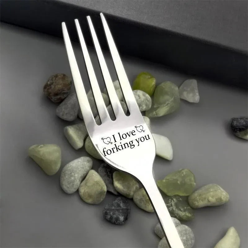 Engraved Stainless Steel Fork with Gift Box Love Message Utensil for Couples Present - B.I love forking you
