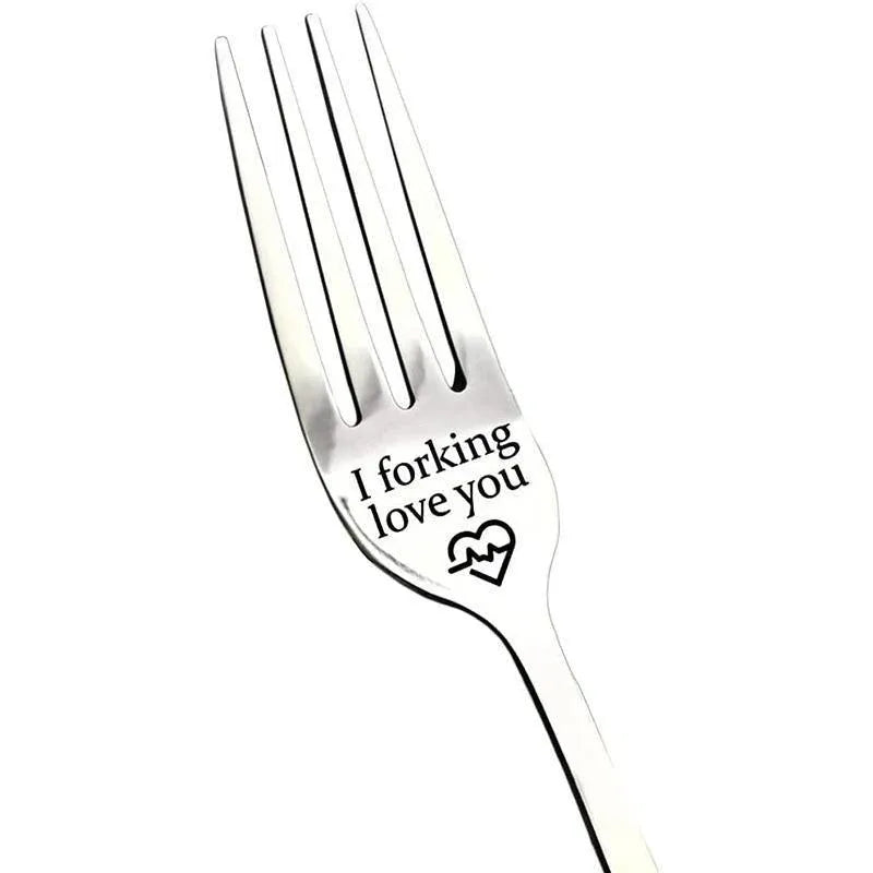 Engraved Stainless Steel Fork with Gift Box Love Message Utensil for Couples Present - 2pcs/Set(A+B)