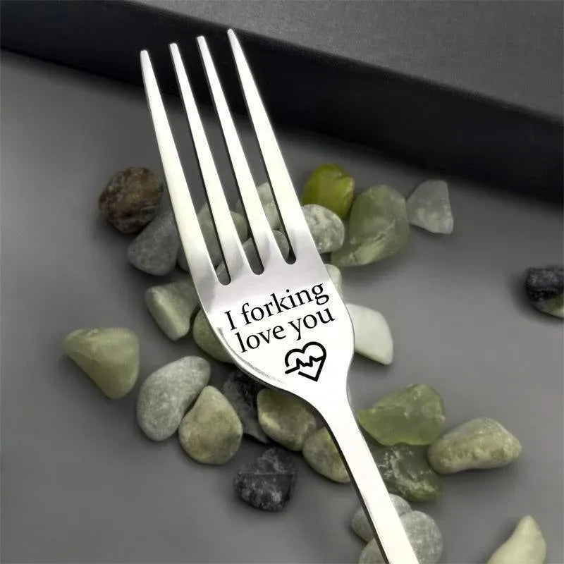 Engraved Stainless Steel Fork with Gift Box Love Message Utensil for Couples Present - 2pcs/Set(A+B)