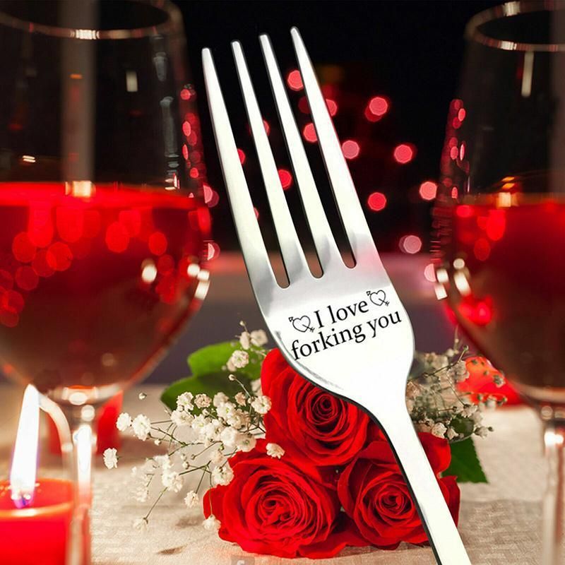 Engraved Stainless Steel Fork with Gift Box Love Message Utensil for Couples Present - 2pcs/Set(A+B)