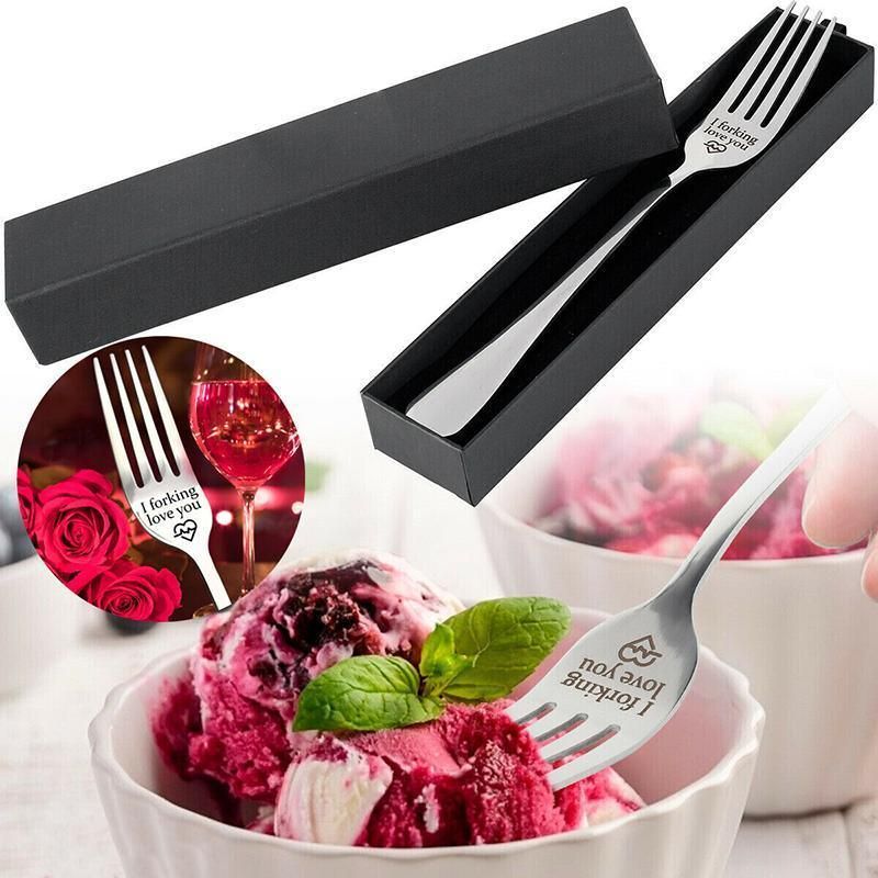 Engraved Stainless Steel Fork with Gift Box Love Message Utensil for Couples Present - 2pcs/Set(A+B)