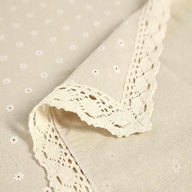 Floral Tablecloth with Lace Edge Cotton Linen Cover for Dining Table Square Rectangle - 140*180CM