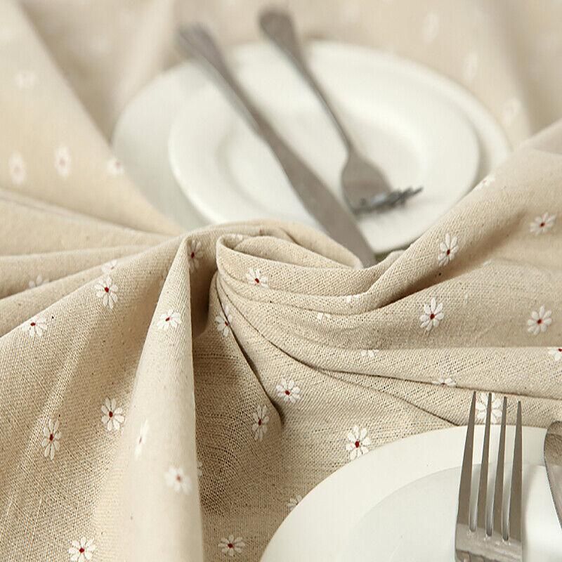 Floral Tablecloth with Lace Edge Cotton Linen Cover for Dining Table Square Rectangle - 140*180CM