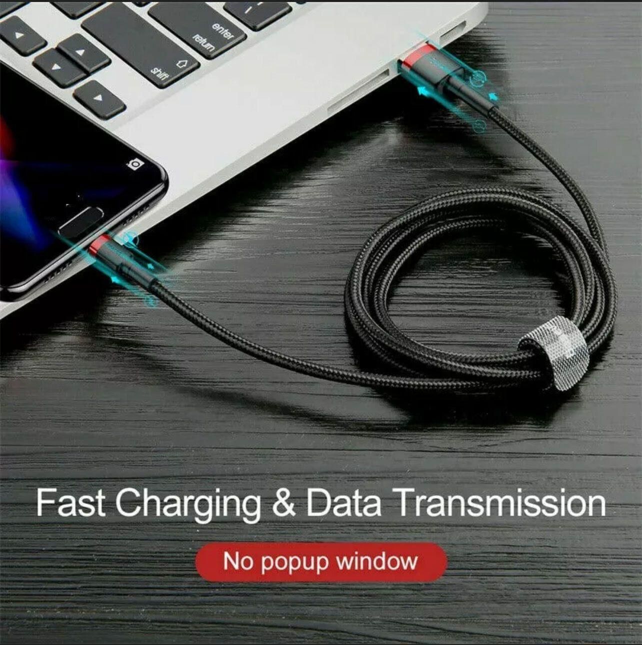 Grey Black Genuine BASEUS 2.4A USB to Lighting Charging Cable Cord for iPhone 13 12 Pro XS - 3 m