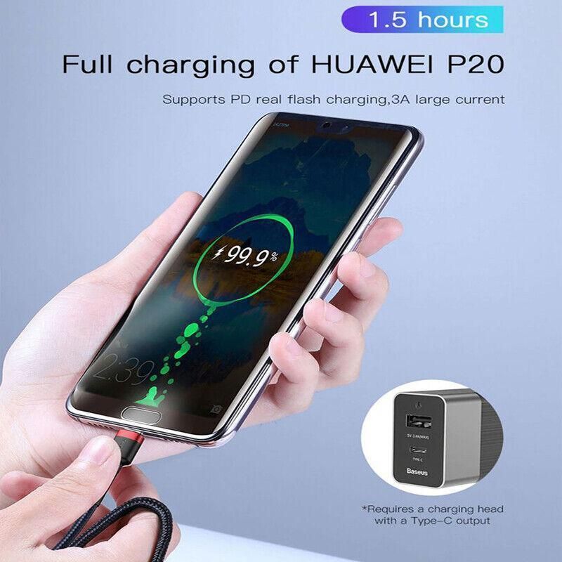 Red Black Baseus 60W 100W USB C to Type C Charger Cable PD Fast Charge For Samsung - 2m 100w